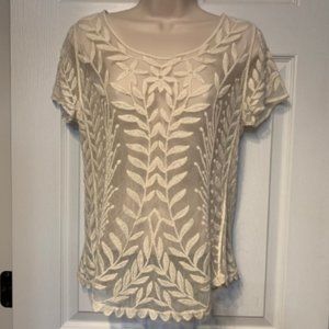 Lace cream floral sheer layering top S